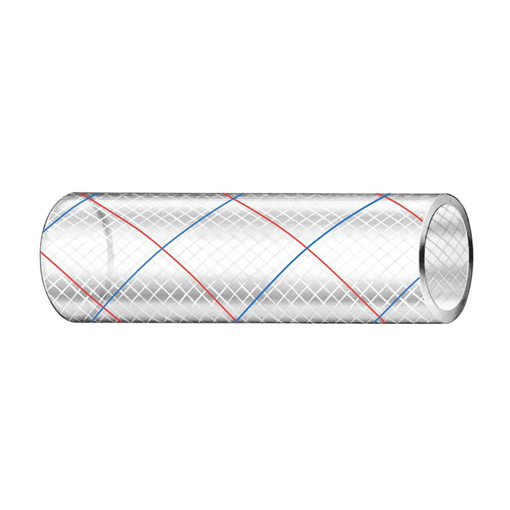 Trident Marine 3/4" x 50' Clear Reinforced PVC Hose Tubing Red &amp; Blue Tracer